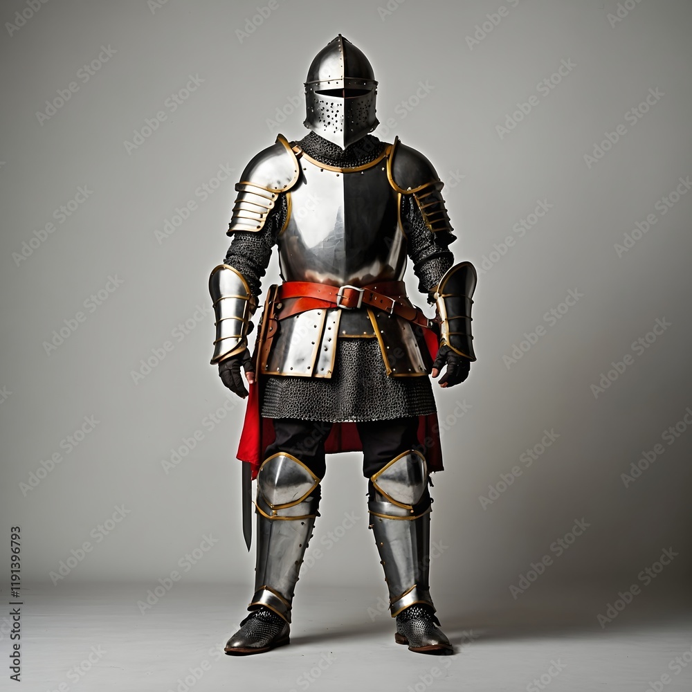 Fototapeta premium Medieval Knight in Imposing Armour Standing Proudly Against a Transparent Background for Dramatic Impact