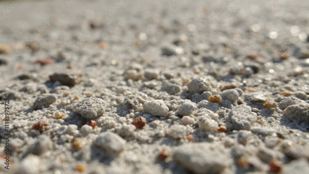 An extreme closeup revealing the fine granules and grains of concrete mix highlighting the tactile quality of the surface. Light catches the texture emphasizing the unevenness and An extreme closeup revealing the fine granules and grains of concrete mix highlighting the tactile quality of the surface. Light catches the texture emphasizing the unevenness and