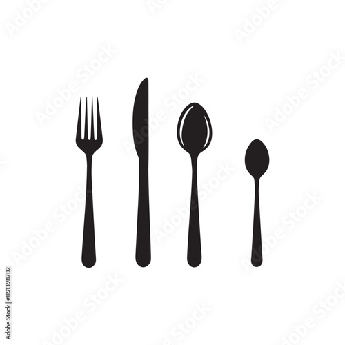 Spoon and fork icon silhouette on white background