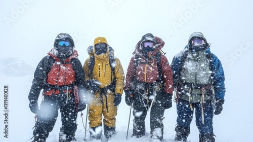 Four Climbers Braving a Blizzard photo