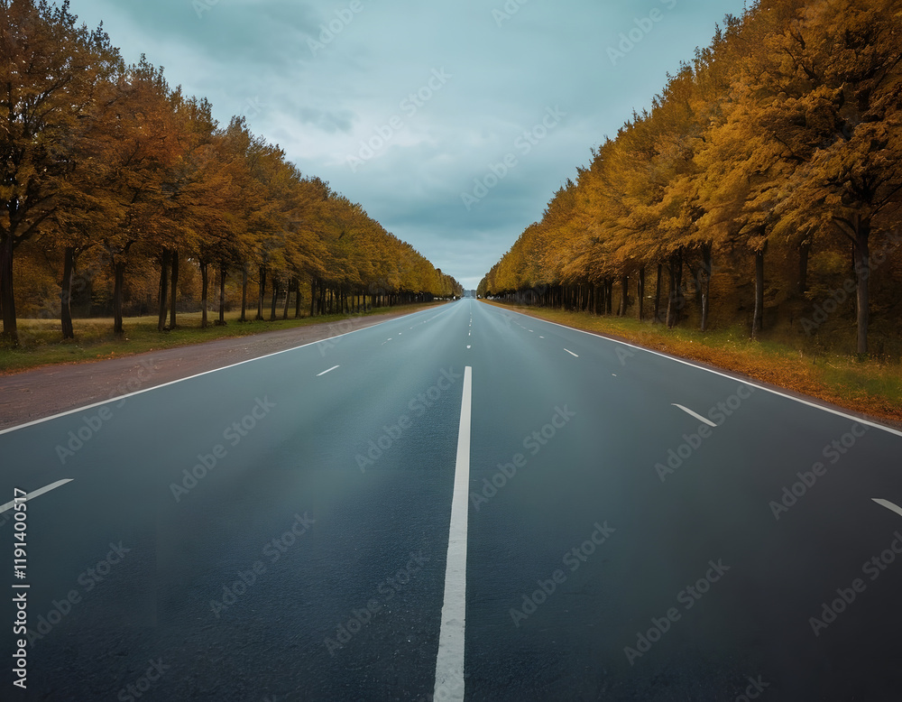 Fototapeta premium road in autumn forest, landscape wallpaper, background