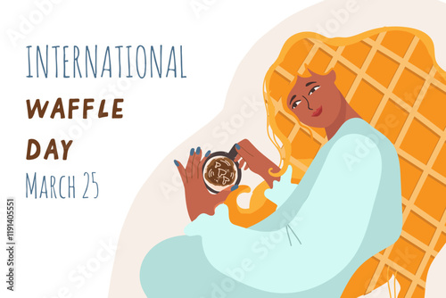 International World Waffle Day Celebration Poster. Food related holidays and sweet treats vector art. Hand drawn vector.