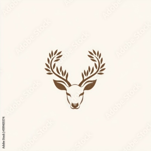 Elegant deer head logo design with olive branches on white background for branding photo