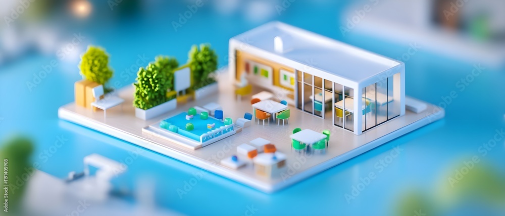 Fototapeta premium Modern Miniature Model of a Contemporary House with Pool and Garden Area