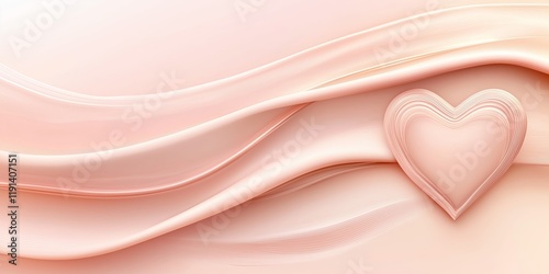 Valentines Day background. Soft Beige Heart With Wavy Layers On Minimalist Backdrop. Romantic And Elegant Design Perfect For Wedding Invitations, Postcards, And Love Themes. AI generated