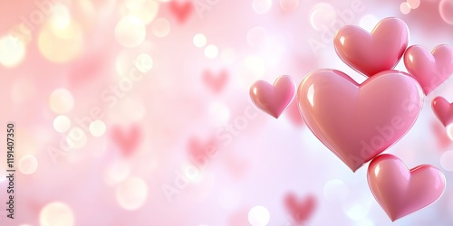 Valentines Day background. Shiny Pink Hearts with Soft Bokeh Light Effects on Pastel Backdrop. Perfect Romantic Design for Invitations, Love Cards, and Events. AI generated