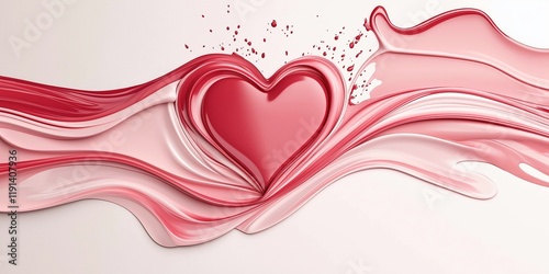 Valentines Day background. Vibrant Pink Heart With Wavy Liquid-Like Design On Light Backdrop. Dynamic And Romantic Artwork Perfect For Wedding Invitations And Love Themes. AI generated
