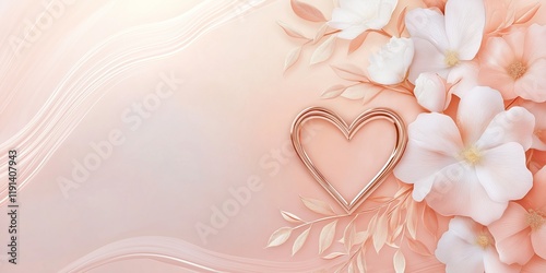 Valentines Day background. Delicate Rose Gold Heart With Soft Petals And Elegant Leaves On Pastel Backdrop. Luxurious Romantic Design Perfect For Weddings And Love Invitations. AI generated
