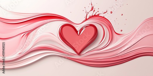 Valentines Day background. Vibrant Red Heart With Dynamic Splashes And Wavy Textures On Soft Light Backdrop. Bold And Romantic Design Perfect For Love Themes And Festive Cards. AI generated