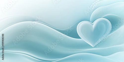 Valentines Day background. Minimalist Blue Heart Floating Above Gentle Waves On Pastel Backdrop. Romantic And Subtle Design Perfect For Love Invitations And Holiday Cards. AI generated