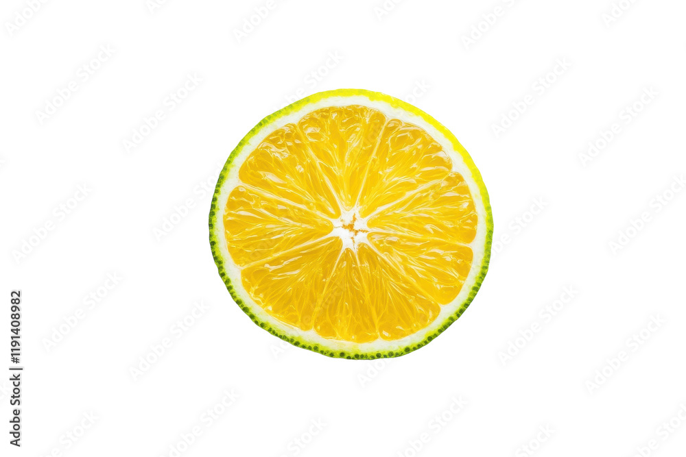 Freshly sliced lemon showing vibrant yellow color and textured surface on a white background Freshly sliced lemon showing vibrant yellow color and textured surface on a white background