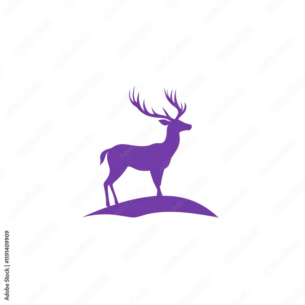 Fototapeta premium Purple deer silhouette on hill, nature background, logo design
