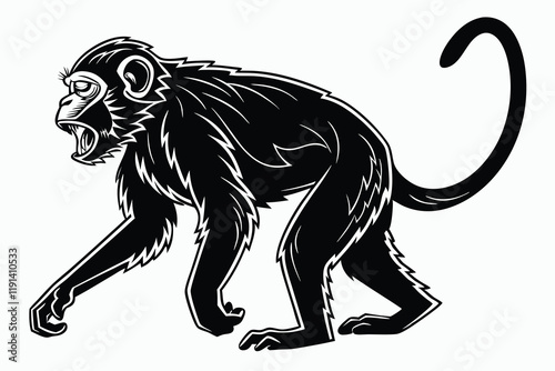 A black monkey vector silhouette design isolated on white background