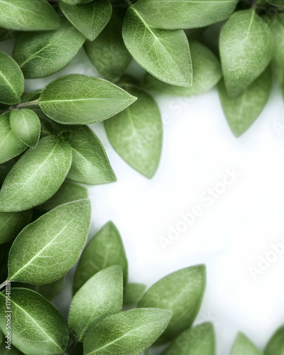 Wallpaper Mural Lush green leaves frame a white background; nature backdrop for design Torontodigital.ca