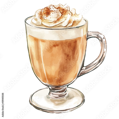 A watercolor illustration of an eggnog latte, isolated on a white background. Eggnog Latte vector.
