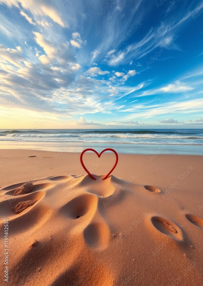 Romantic symbol of red heart on the sand beach valentines love heart valentine vector romantic day holiday Romantic symbol of red heart on the sand beach valentines love heart valentine vector romantic day holiday