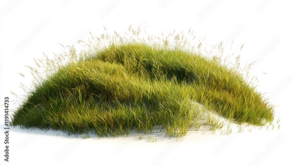 Fototapeta premium Coastal dune grass isolated on white background, 3D render, landscape design