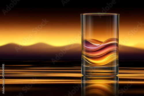 Sunset Golden Hour Drinks Glass 3D Render photo