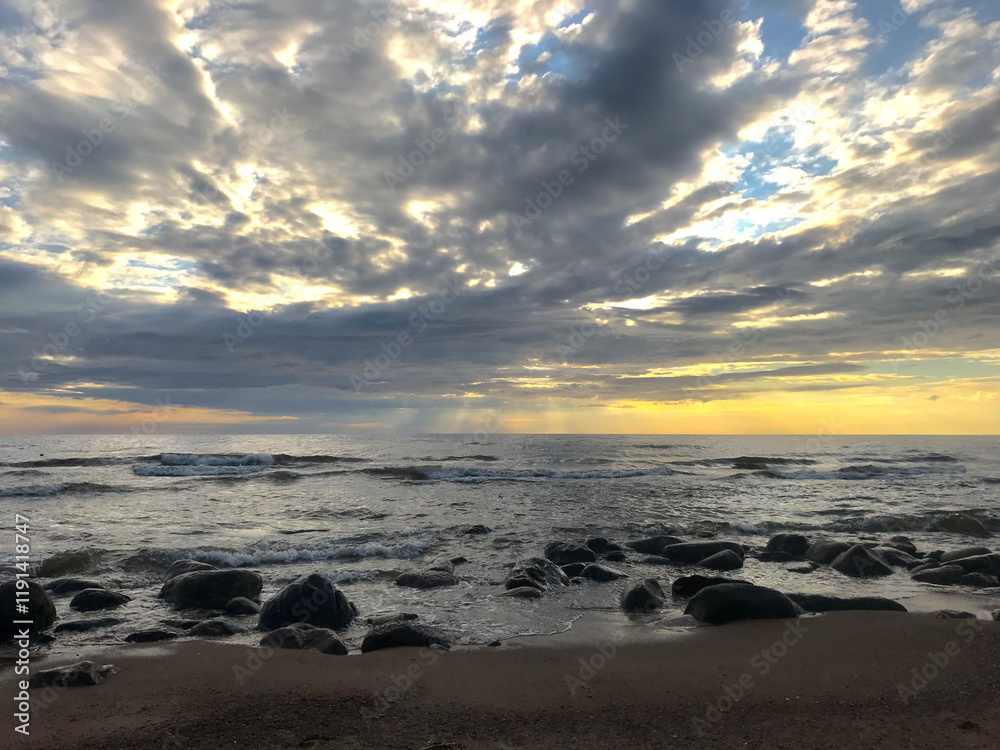 The ocean under the sunset of a new night. High quality photo The ocean under the sunset of a new night. High quality photo