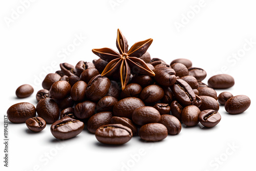 Coffee Beans with Star Anise on White Background for Culinary Use