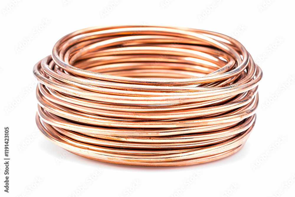 Close-Up of Multiple Stacked Copper Wires on White Background Close-Up of Multiple Stacked Copper Wires on White Background