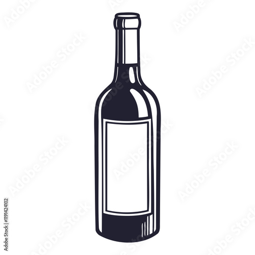Wine Bottle Icon Black Silhouette Vector Illustration on Transparent Background