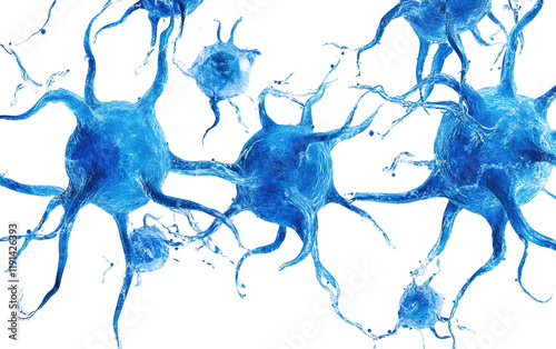 Blue neurons isolated on white or transparent background