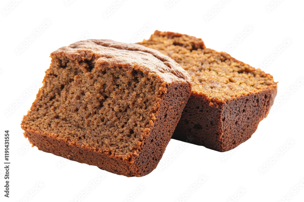 Richly textured homemade spice cake served on a white background Richly textured homemade spice cake served on a white background
