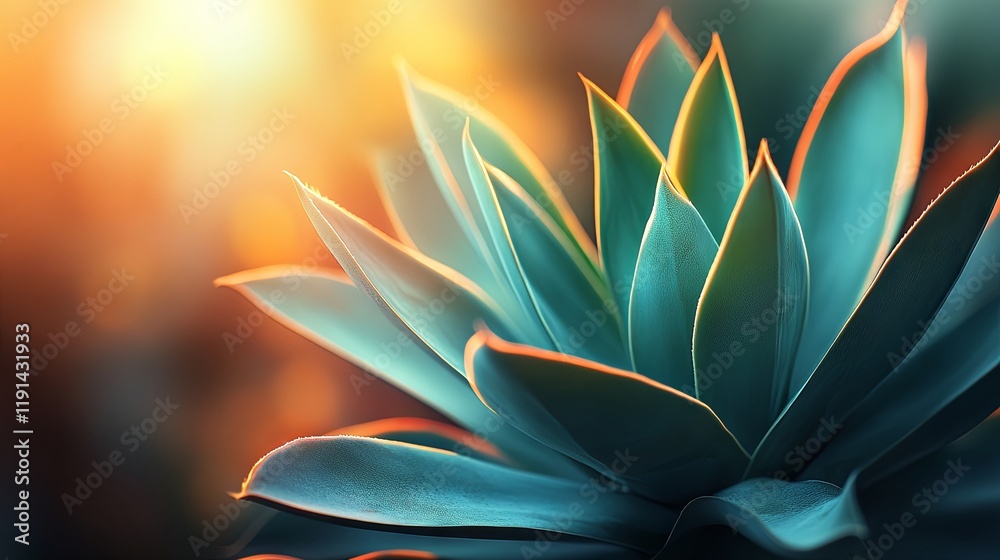 Fototapeta premium Agave attenuata cactus plant showcasing soft textures and natural abstract shapes. Delicate, fluid lines with highlighted leaf edges and a blurred background