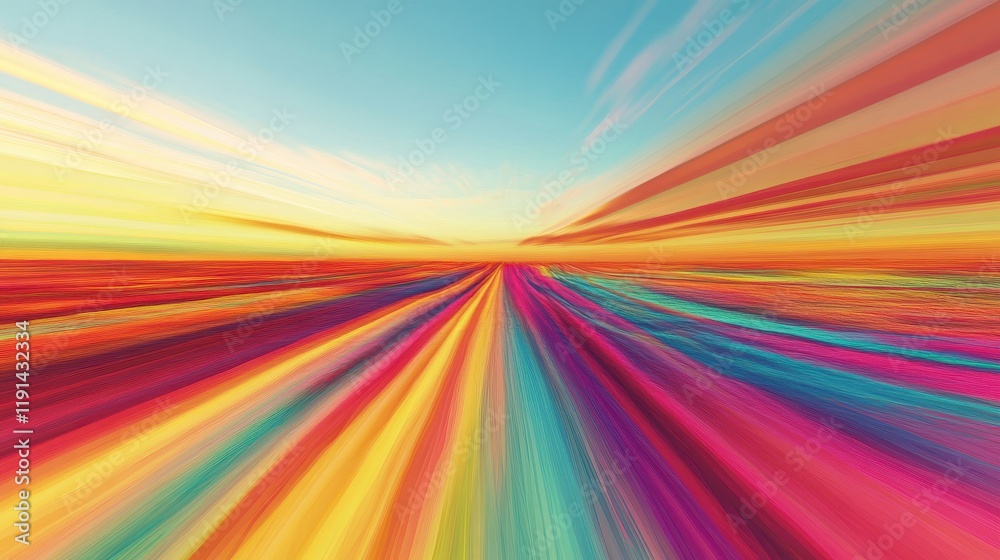 Fototapeta premium Abstract Colorful Radiating Lines Converging at Horizon