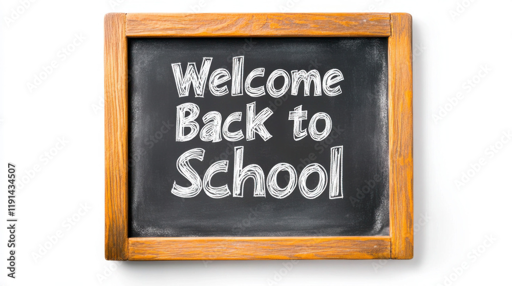 Obraz premium Welcome Back to School Chalkboard Sign with Wooden Frame and Handwritten Text 