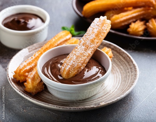 Generated image Traditional Spanish churros with a rich chocolate dipping sauce
