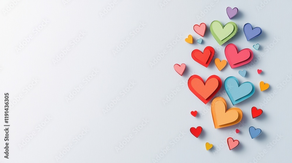 Naklejka premium Colorful Paper Hearts in Various Sizes and Shades on a Light Background for Romantic or Craft Projects