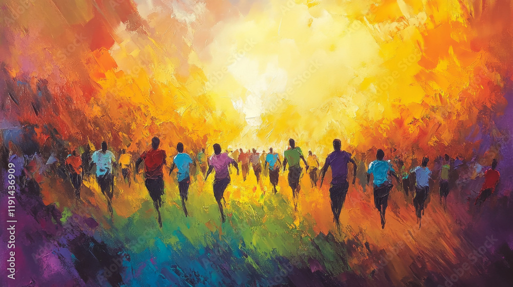 Obraz premium The vibrant colors of the field and the energy of the crowd create a dynamic and engaging scene.
