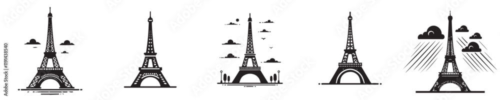 Fototapeta premium vector set of eiffel tower silhouette icons