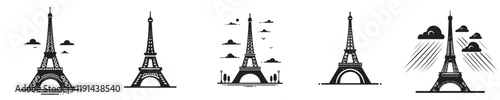 vector set of eiffel tower silhouette icons