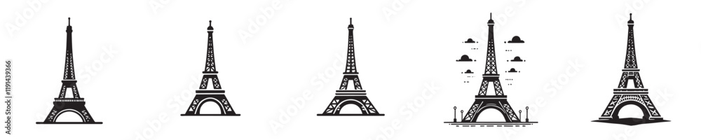 Obraz premium vector set of eiffel tower silhouette icons