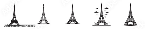 vector set of eiffel tower silhouette icons