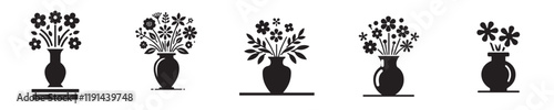 vector set of flower vases silhouettes