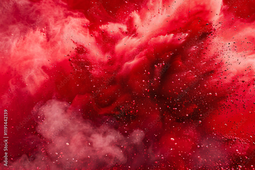 Dramatic Red Explosion with Smoke Clouds and Dust Particles, Abstract Art Scene with Fiery Burst and Intense Color Dramatic Red Explosion with Smoke Clouds and Dust Particles, Abstract Art Scene with Fiery Burst and Intense Color