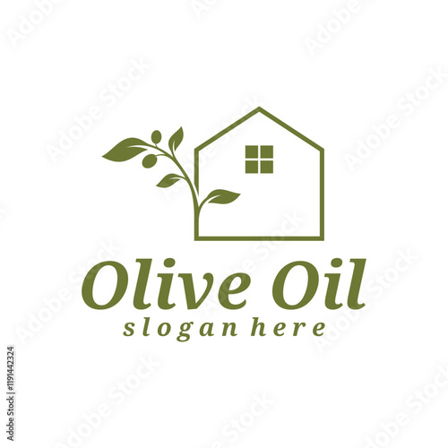 Olive Oil with house logo design vector illustration. Olive Oil logo concept template