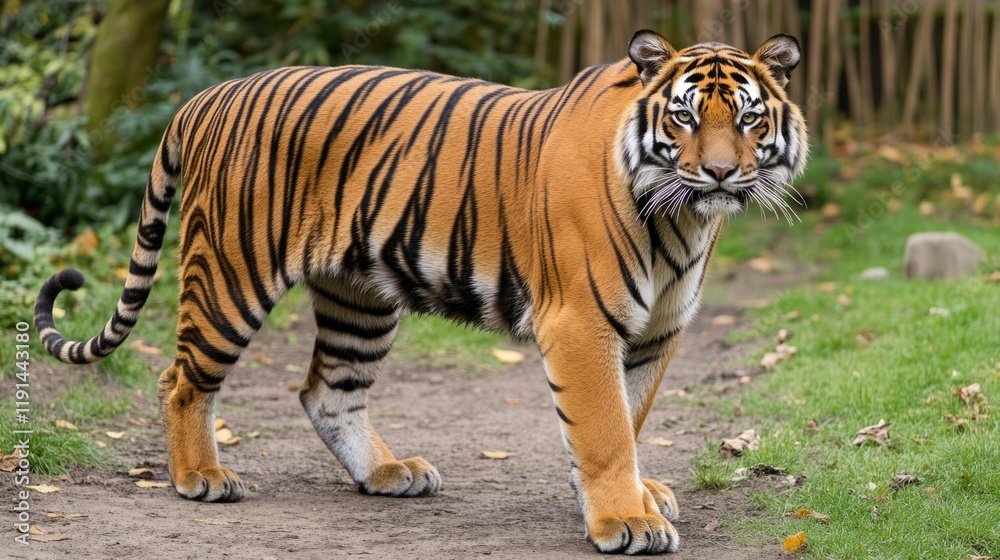 Fototapeta premium Majestic Malayan Tiger Walking On A Path