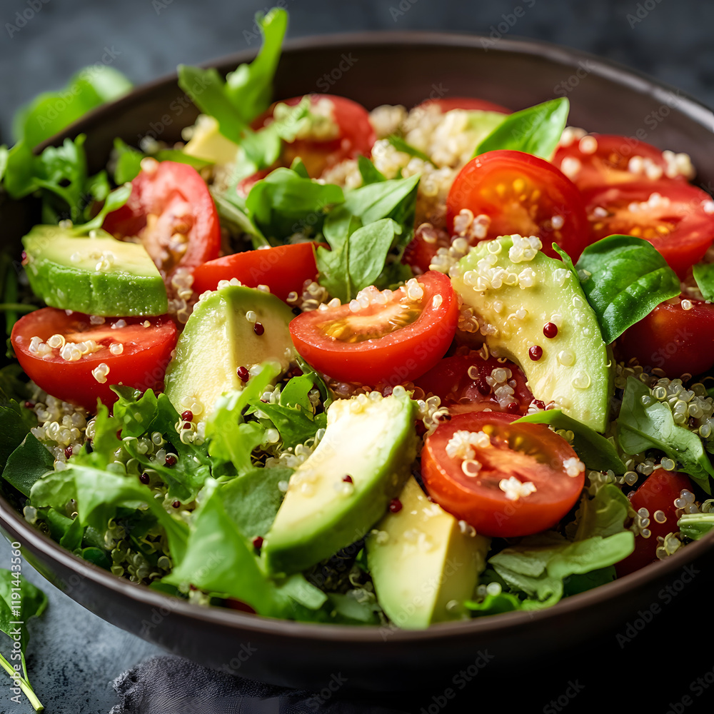 Healthy quinoa salad with avocado and cherry tomatoes. A vibrant and delicious mix of fresh ingredients. Healthy quinoa salad with avocado and cherry tomatoes. A vibrant and delicious mix of fresh ingredients.