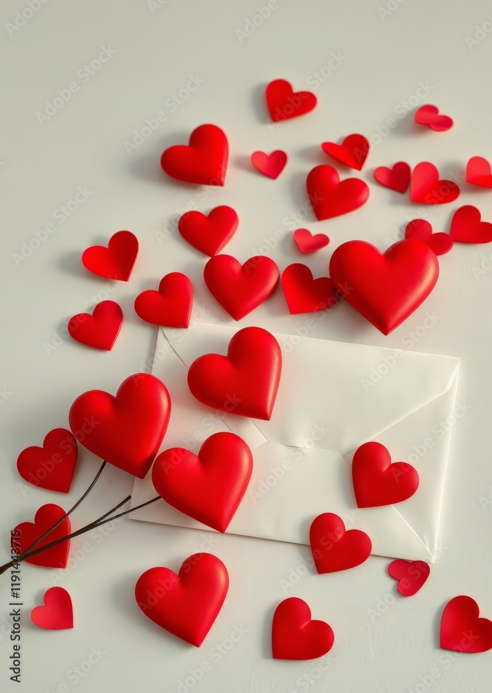 Valentine day background with envelope and various red hearts flat lay love and romantic composition valentines love heart valentine vector romantic day holiday Valentine day background with envelope and various red hearts flat lay love and romantic composition valentines love heart valentine vector romantic day holiday