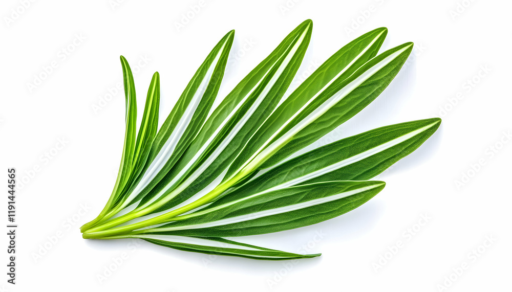 Fototapeta premium Variegated leaves, close-up studio shot, isolated white background; ideal for design, websites, and publications