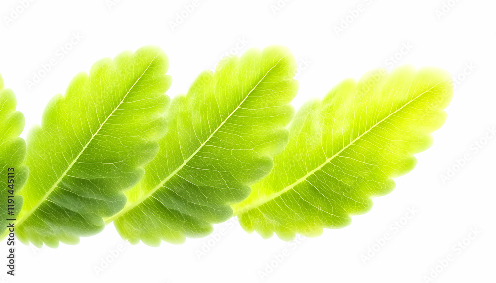 Obraz premium Vibrant green leaves, nature backdrop, isolated on white, ideal for design