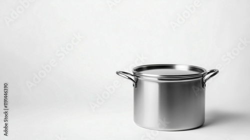 Stainless steel pot resting on a neutral background showcasing its sleek design and practical use in cooking photo