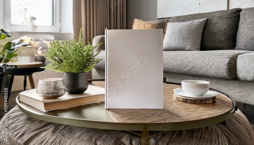 Wallpaper Mural Generated image blank book mockup on a textured coffee table in a modern living room with stylish décor Torontodigital.ca