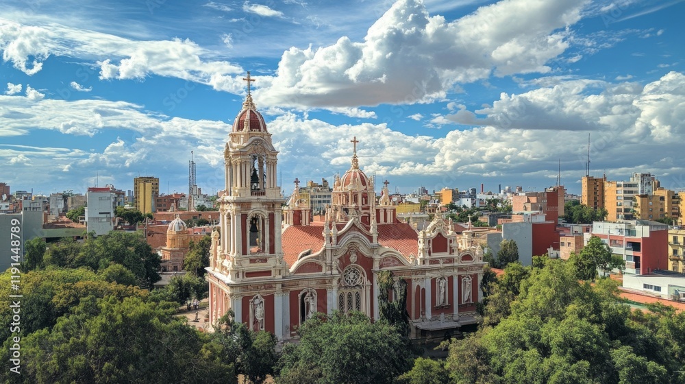 Naklejka premium Majestic Church in a Vibrant City