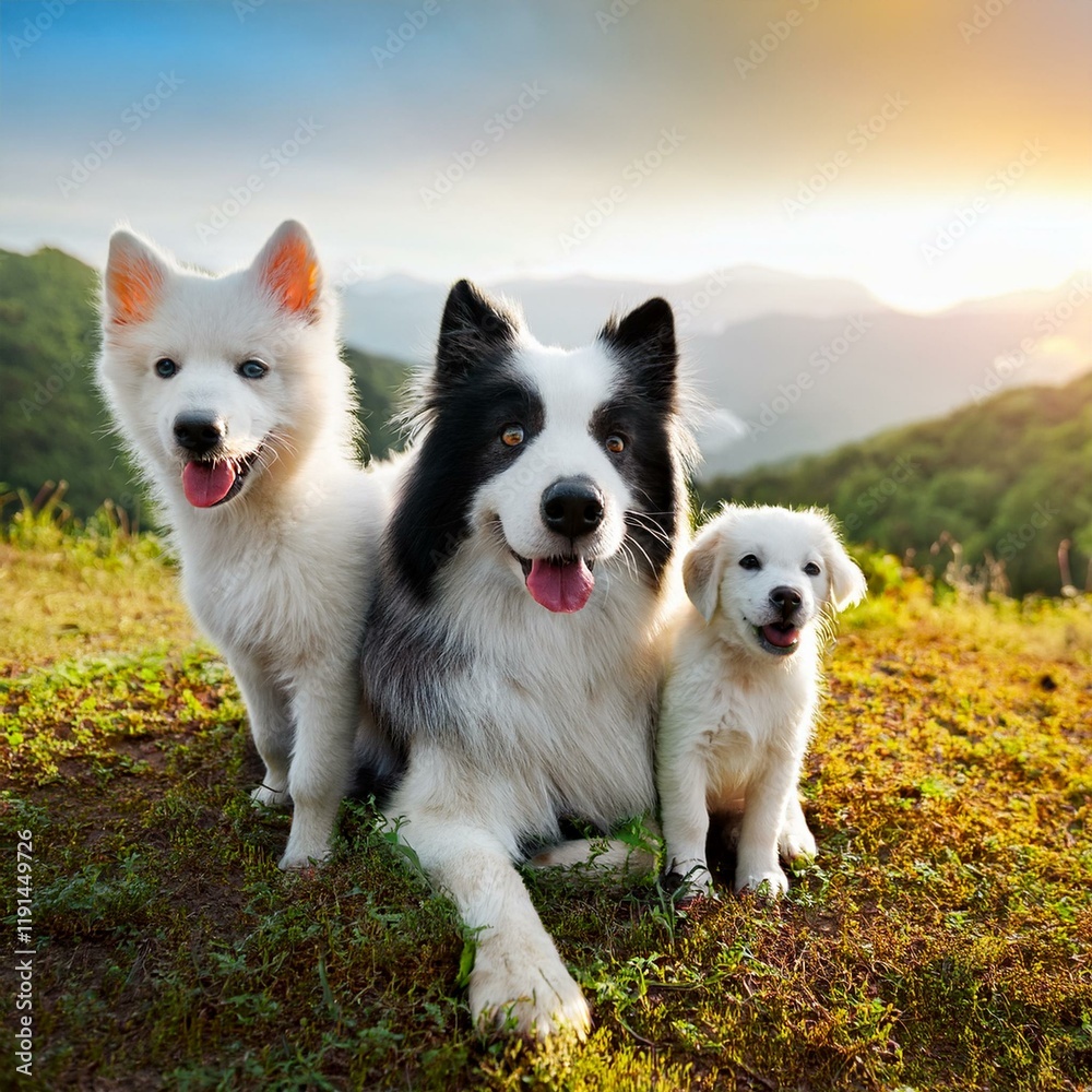 Generated image Creative animal pet diverse friendship companionship, happy family taking care concept